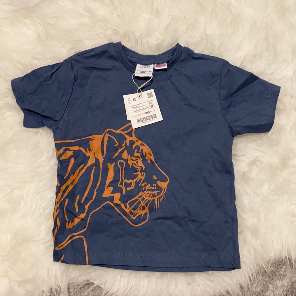 NWT Zara short sleeve tee blue/orange tiger 18-24M